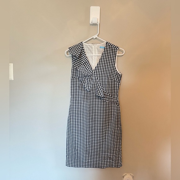 J McLaughlin • Kathryn Gingham Navy White Sleeveless Ruffle Dress Sz 4 Preppy - Picture 3 of 9